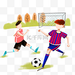 清明节踢足球的小男孩插画