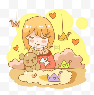 千纸鹤折纸图片素材_折千纸鹤小女孩