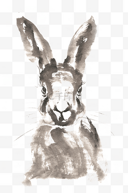 兔子的正面水墨画PNG免抠素材