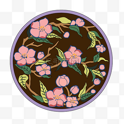 中式古典桃花纹圆地毯
