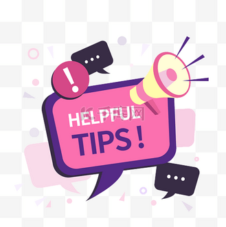 华丽喇叭对话框感叹号圆形玫红紫黄色helpful tips