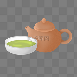 中国风绿茶茶壶插画