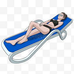 休闲折叠椅图片_夏季在海边躺椅上休闲的美女