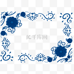 蓝色装饰图片_青花瓷花纹边框