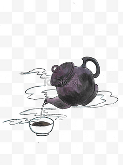 茶壶中国元素图片_中国风水墨茶壶