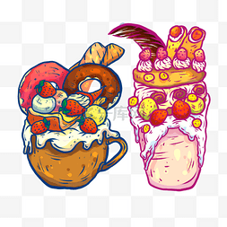 奶昔冰淇淋图片_手绘怪物摇概念甜蜜美味的冰淇淋