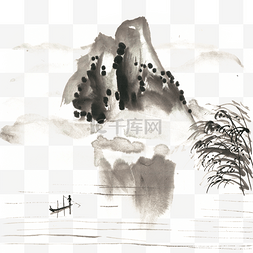 水墨手绘山水图片_漓江山水水墨画PNG免抠素材