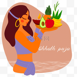 puja图片_手绘印度日神节chhath puja蓝色插画