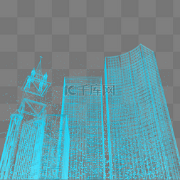 礼物仰视图片_现代楼空间城市仰视科技光点线蓝