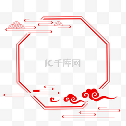 红色几何图形图片_中式八边形祥云边框