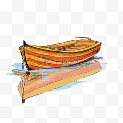 木船倒影彩色手绘