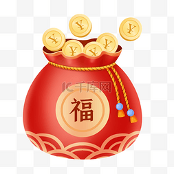 金币福袋图片_电商新年立体福袋