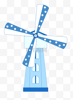 蓝色的风车装饰插画