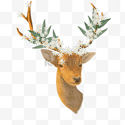 头顶戴花的圣诞小鹿