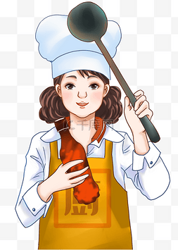 国潮烹饪女厨师