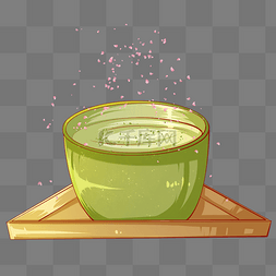 精美绿色茶具插画