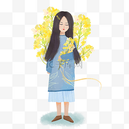 春天油菜花捧花女孩