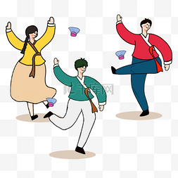 韩国传统游戏踢毽子插画