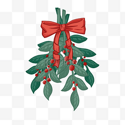 绿色植物红色蝴蝶结圣诞mistletoe
