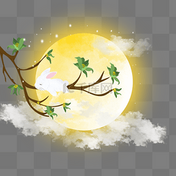 中秋玉兔月亮图片_中秋节躺在桂花树上睡觉的兔子