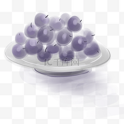 蓝莓水墨图片_淡彩盘子里的蓝莓