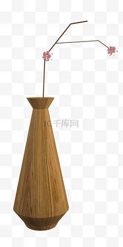 3d立体日式木头花瓶