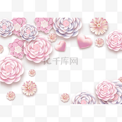 粉色节日图片_春天粉色花朵剪纸边框妇女节三八