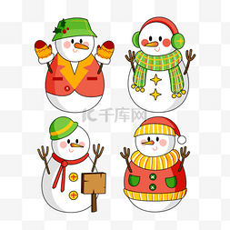 圣诞节雪人装饰图片_手绘彩色圣诞节雪人
