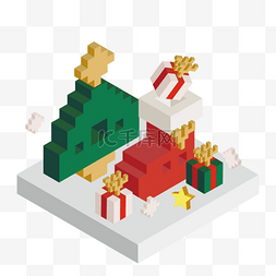 绿色拼图图片_圣诞树玩具积木礼品盒