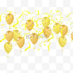 节日气氛气球彩带图片_金色漂浮气球