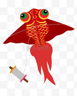 红色手绘锦鲤图片_矢量红色的锦鲤风筝插画