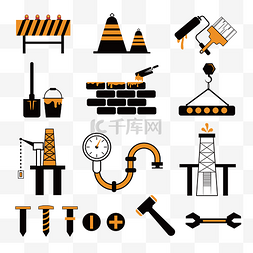 锤子铁锹图片_矢量施工工程图标