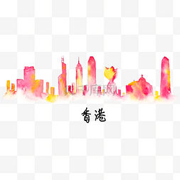 香港水彩图片_绘水彩城市插画