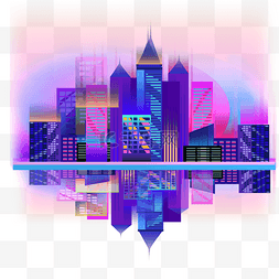 紫色城市建筑剪影
