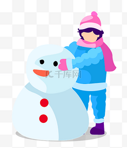 儿童玩雪图片_冬天小雪儿童玩雪堆雪人