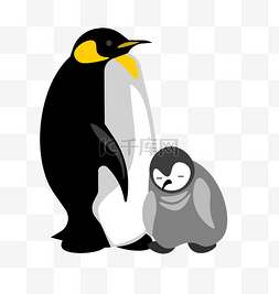 手绘卡通可爱动物企鹅母子免抠png
