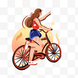 准备骑自行车的女孩手绘插画png免