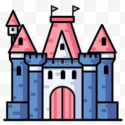 粉建筑图片_粉蓝色建筑城堡插画