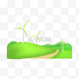 环保草坪图片_绿色环保风车插画