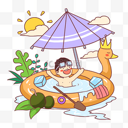 夏天黄色卡通元素游泳