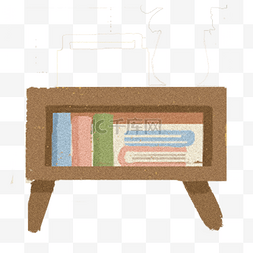 原木柜子图片_手绘卡通木质书柜面孔欧元素