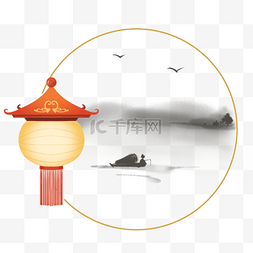 中式山水图片_中国风灯笼水墨边框