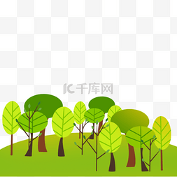 绿色手绘树林素材