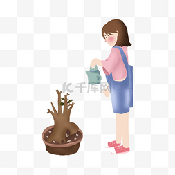 女孩在浇花