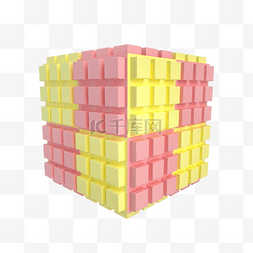 黄色立方体图片_粉黄马卡龙色系立方体