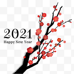 冬季植物花图片_2021年新年装饰红色梅花