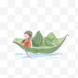船国风图片_端午节创意粽子叶船带粽子