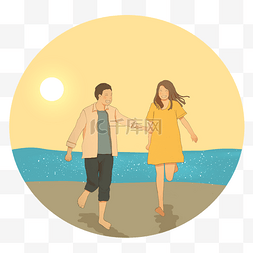 手牵手的情侣图片_在海滩边嬉戏的情侣
