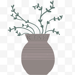 灰色花瓶图片_手绘卡通花瓶里的植物免扣元素