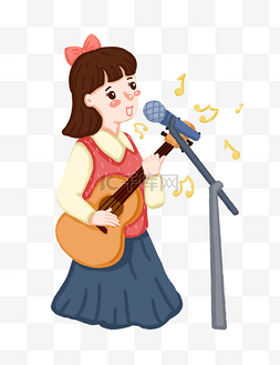 卡通女孩吉他图片_表演弹唱的女孩免抠图